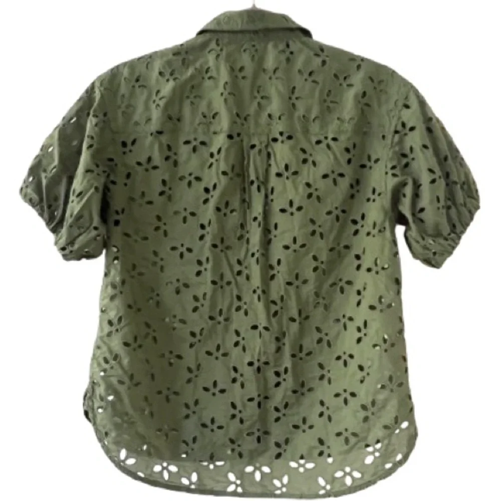 J Crew Spring Garden Top Olive Green Eyelet Size 2